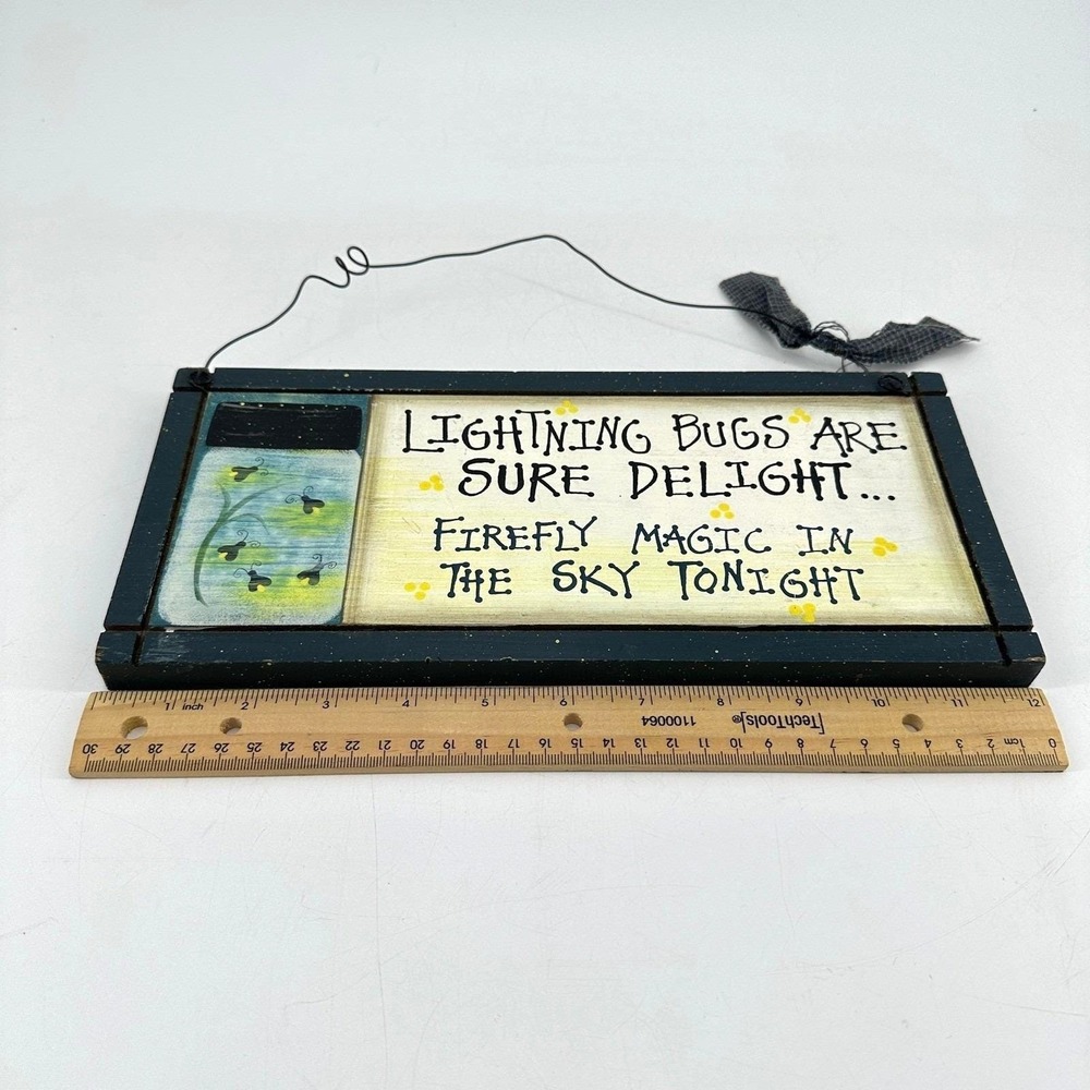 Primitive Wooden Lightning Bug Firefly Rustic Wall‎ Hanging Sign Country Decor - Picture 6 of 8